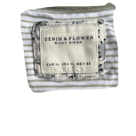 Denim & Flower Ricky Singh Ringer T Shirt White and Green with Bear Size XL - Picture 4 of 4